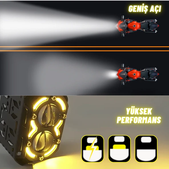 LED DRL Motosiklet Sis Farı Çakarlı Off Road 4 Mod Delici Yüksek Performans Metal Far Seti - 3