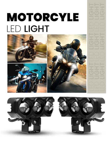 Motosiklet 3 Led Lazer Sis Farı 2 ADET Metal Kasa Baykuş Model Delici Beyaz Sarı Çift Renk 12-80 V