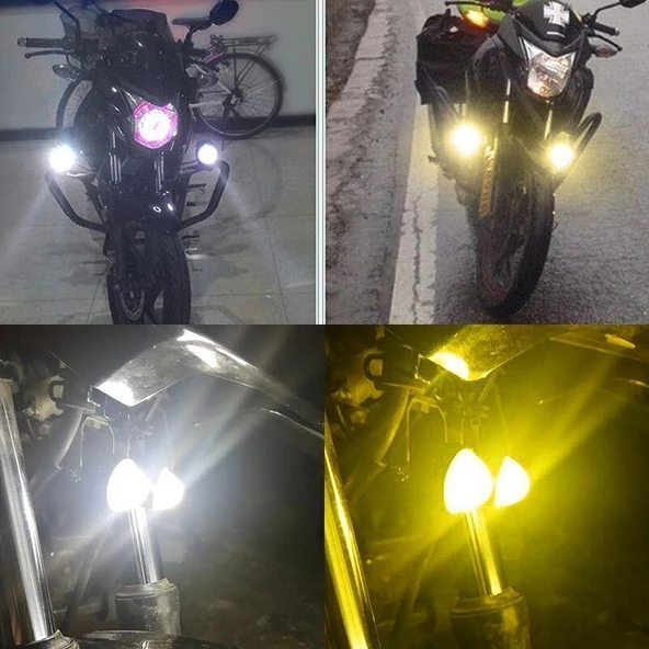 Motosiklet Sis Farı 2 ADET Delici Yüksek Parlak Beyaz Sarı Çift Renk Spot Led Far - 8