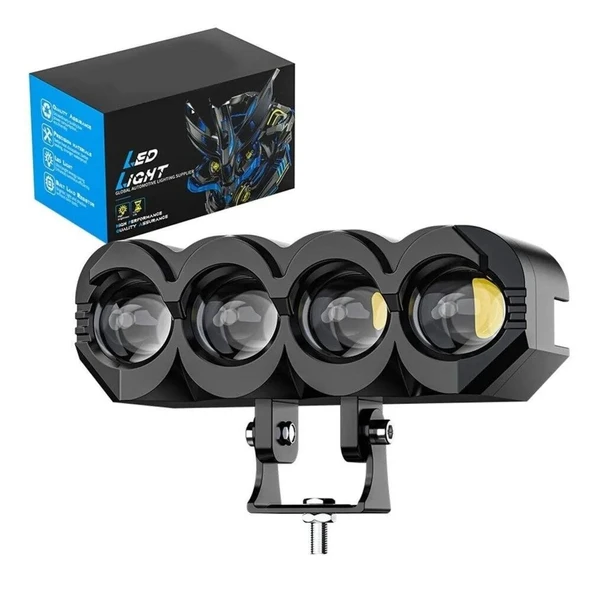Motosiklet 4 Led Lazer Sis Farı 2 ADET Delici Beyaz Sarı Çift Renk Metal Baykuş Led Işık