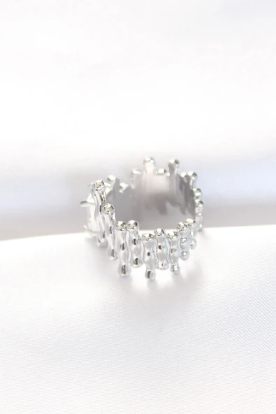 Silver Renk Tırtıklı Kalın Baget Taş Tasarım Ayarlanabilir Yüzük - TJ-BYK3104 - 2