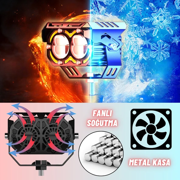 LED DRL Motosiklet Sis Farı Çakarlı Off Road 4 Mod Delici Yüksek Performans Metal Far Seti - 6