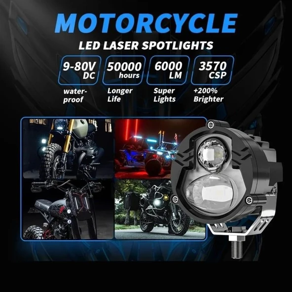 Motosiklet LED Sis Farı 2 ADET Metal Kasa Yüksek Güçlü Delici Spot Beyaz Sarı Çift Renk - 3
