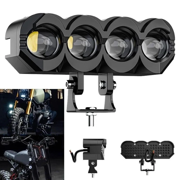 Motosiklet 4 Led Lazer Sis Farı 2 ADET Delici Beyaz Sarı Çift Renk Metal Baykuş Led Işık - 3