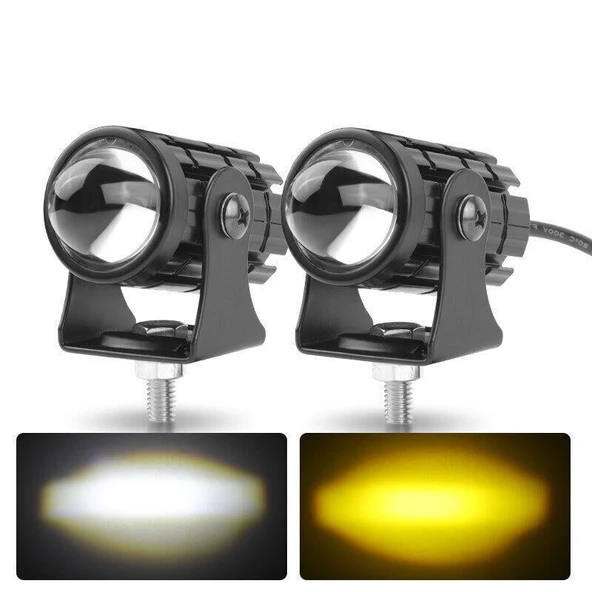 Motosiklet Sis Farı 2 ADET Delici Yüksek Parlak Beyaz Sarı Çift Renk Spot Led Far