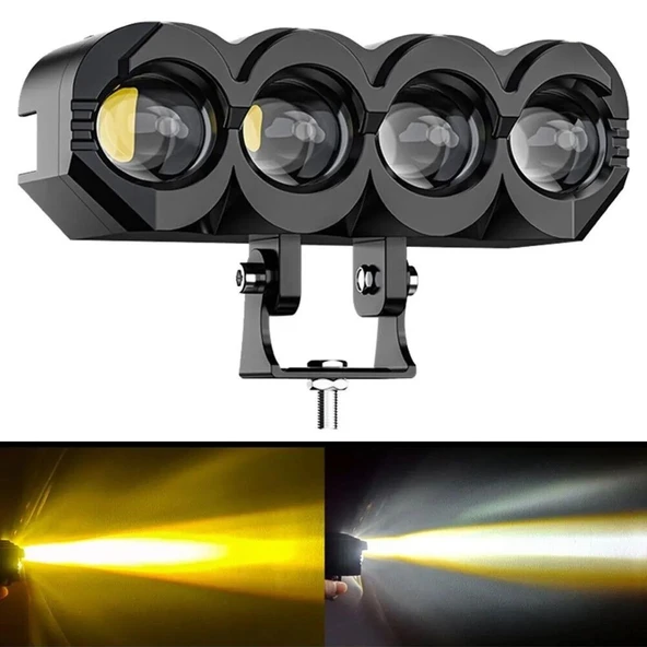 Motosiklet 4 Led Lazer Sis Farı 2 ADET Delici Beyaz Sarı Çift Renk Metal Baykuş Led Işık - 4