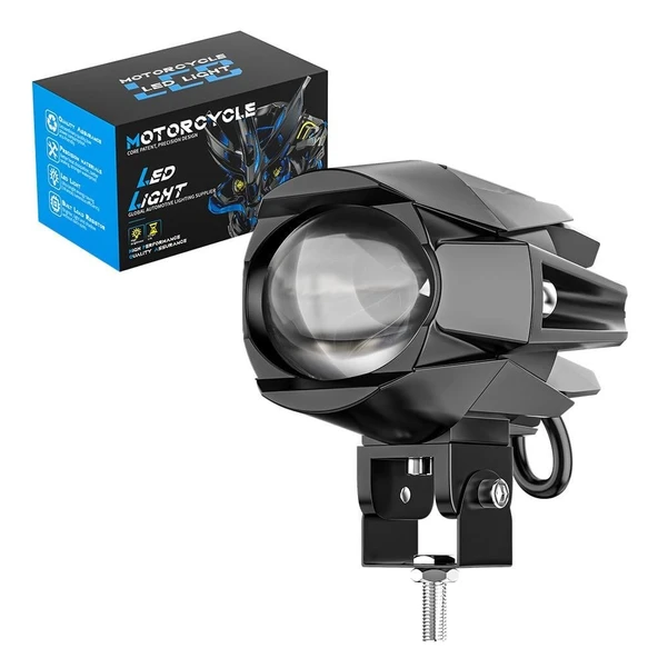 Motosiklet Led Lazer Sis Farı 2 ADET Delici Modifiye Beyaz Sarı Çift Renk 12-80 Volt