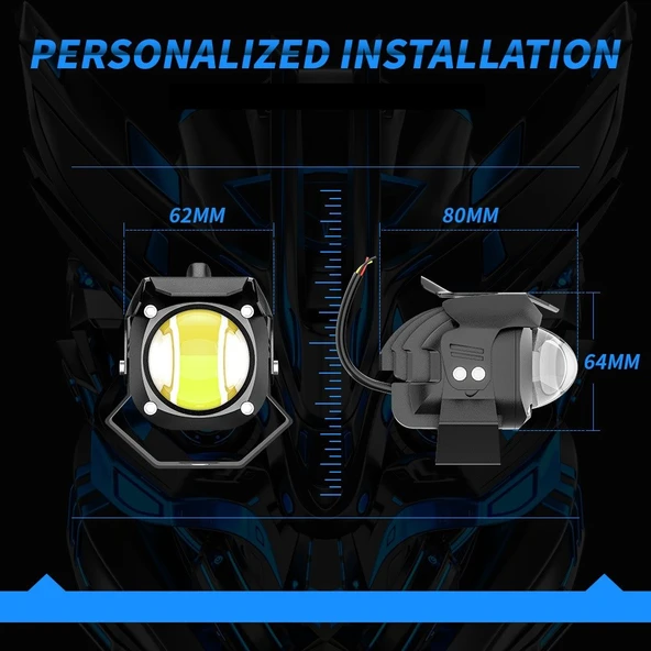 Motosiklet  Sis Farı Lazer Led Beyaz Sarı Renk Metal Kasa 2 ADET Takım Motosiklet Aksesuar Lamba - 5