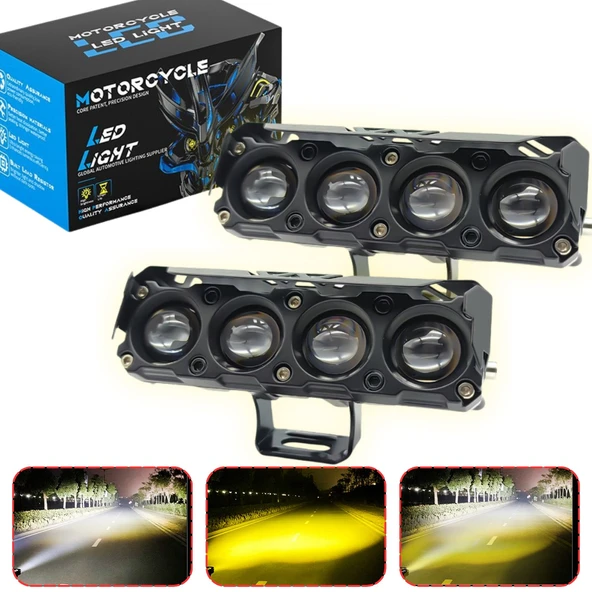 Motosiklet Scooter Sis Farı 3 Mod Delici Işık Beyaz Sarı Metal Kasa 12V/24V Led Işık 2 ADET