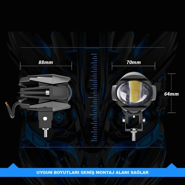 Motosiklet Led Lazer Sis Farı 2 ADET Delici Modifiye Beyaz Sarı Çift Renk 12-80 Volt - 4
