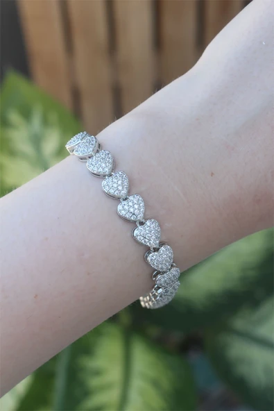 Vip Seri Pirinç Zirkon Taşlı Gümüş Renk Kalp Model Bileklik - TJ-BB6067 - 3