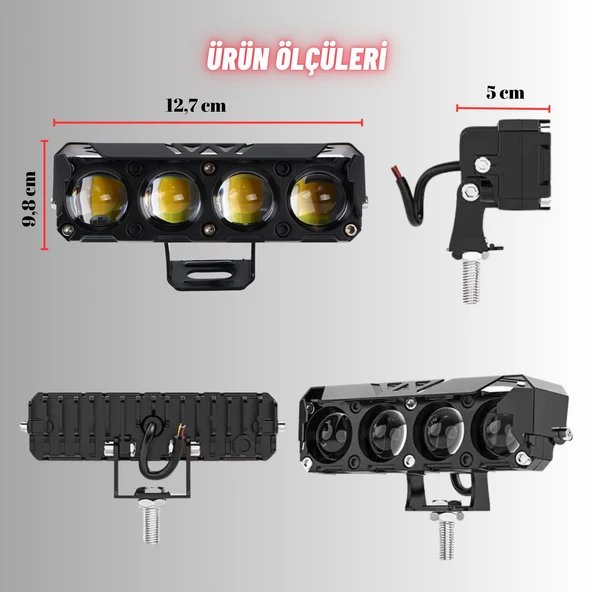 Motosiklet Scooter Sis Farı 3 Mod Delici Işık Beyaz Sarı Metal Kasa 12V/24V Led Işık 2 ADET - 5