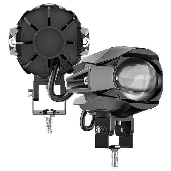 Motosiklet Led Lazer Sis Farı 2 ADET Delici Modifiye Beyaz Sarı Çift Renk 12-80 Volt - 3