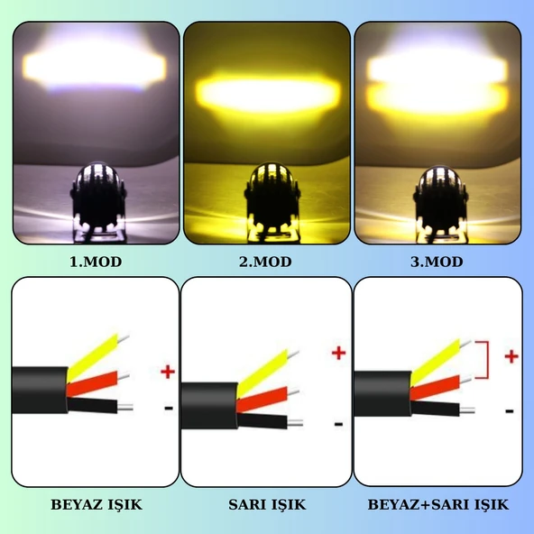 Motosiklet Scooter Mini Sis Farı Set Delici Işık Beyaz Sarı Metal Kasa 12V/24V Led Işık - 4