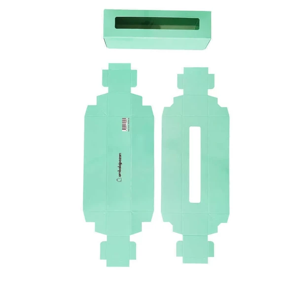 Montajsız Kapaklı Makaron Kutusu Turkuaz Yeşili 5x20x5 cm - 50 Adet ürün görseli 1