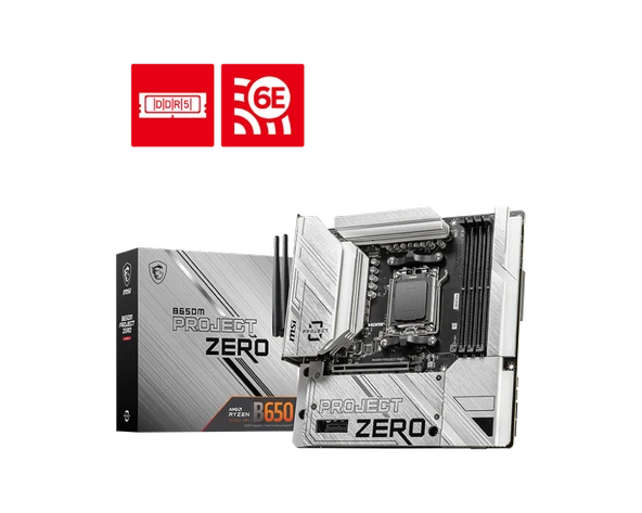MSI B650M PROJECT ZERO AM5 DDR5 7600MHZ(OC) HDMI DP M.2 USB3.2 2.5G LAN WI-FI 6E mATX