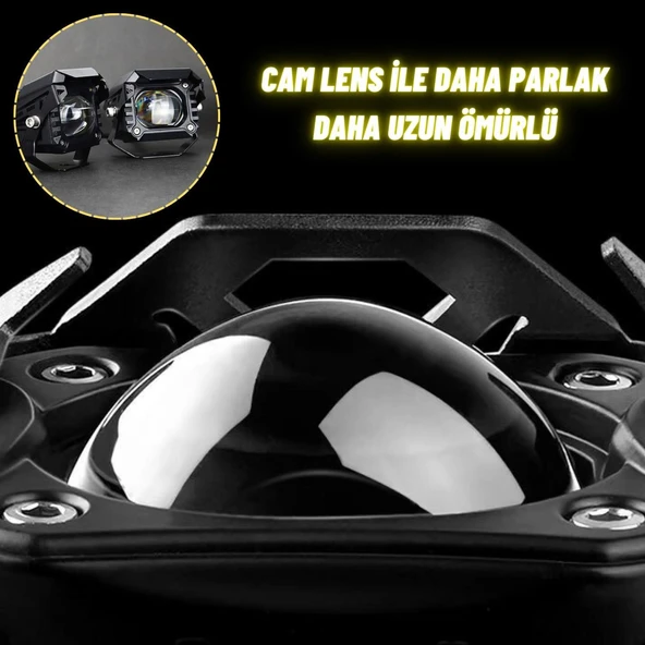 Motosiklet Scooter Led Sis Farı Set Delici Işık Beyaz Sarı Metal Kasa 2 ADET - 4