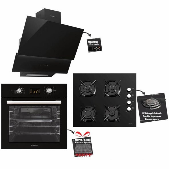 Luxell Opall 15 Program Dokunmatik Dijital Turbo Siyah Cam Ankastre Set - 2
