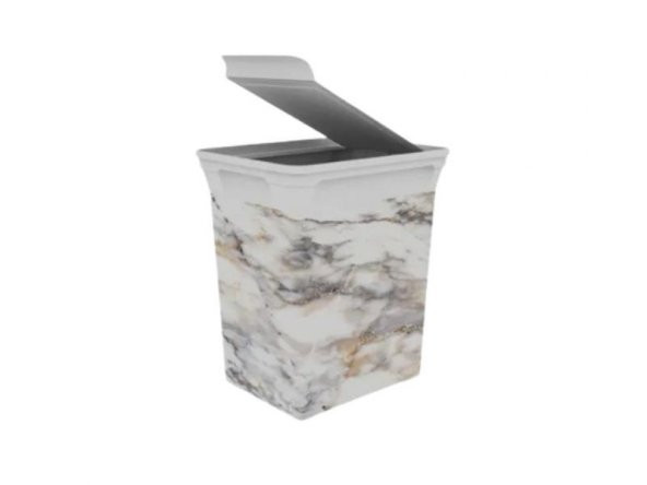Çöp Kutusu Marble 10L Dekoratif Banyo Mutfak Çok Amaçlı Kapaklı Çöp Kovası