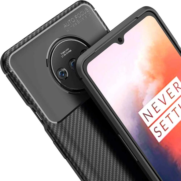 OnePlus 7T Karbon Desenli Negro Silikon Kılıf - Resim 5