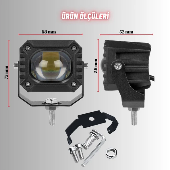 Motosiklet Scooter Led Sis Farı Set Delici Işık Beyaz Sarı Metal Kasa 2 ADET - 5