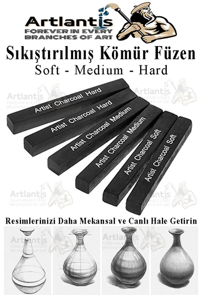 Sıkıştırılmış Kömür Füzen Seti 1 Paket Siyah Kare Press Kömür Füzen Yassı Çizim Gölgelendirme Grafit