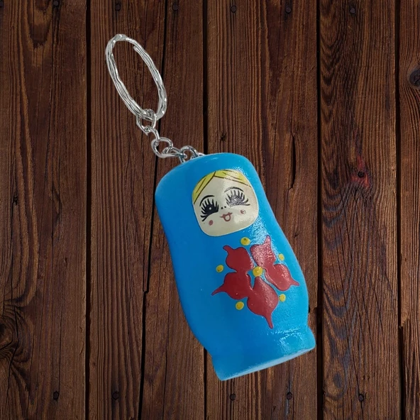 Ahşap Matruşka Bebek Anahtarlık Mavi 5cm Büyük Boy - Resim 2