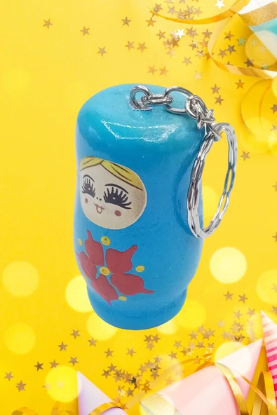 Ahşap Matruşka Bebek Anahtarlık Mavi 5cm Büyük Boy - Resim 6