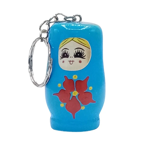 Ahşap Matruşka Bebek Anahtarlık Mavi 5cm Büyük Boy ürün görseli