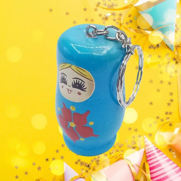 Ahşap Matruşka Bebek Anahtarlık Mavi 5cm Büyük Boy - Resim 3