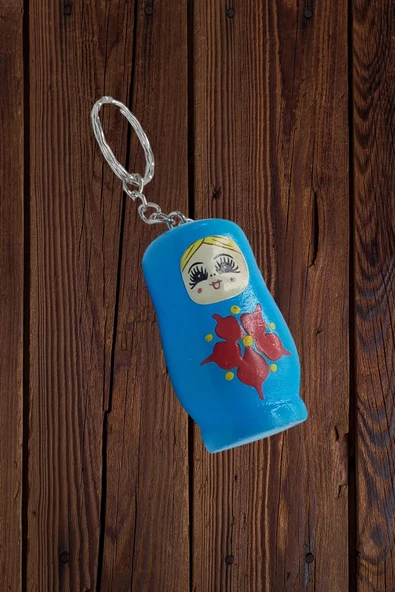 Ahşap Matruşka Bebek Anahtarlık Mavi 5cm Büyük Boy - Resim 5