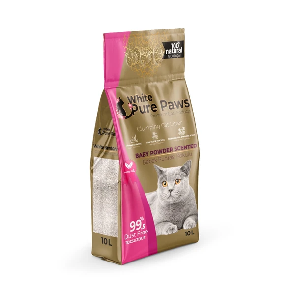 White Pure Paws Bebek Pudralı Kedi Kumu 10L