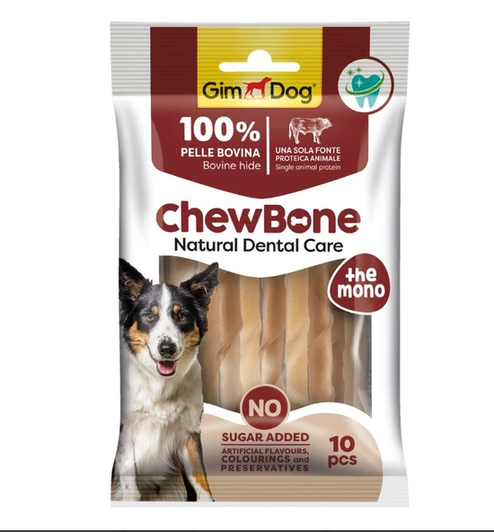 GimDog Rawhide Sticks Burgu Köpek Çiğneme Kemiği 9-10 mm 80 Gr 10'lu Naturel