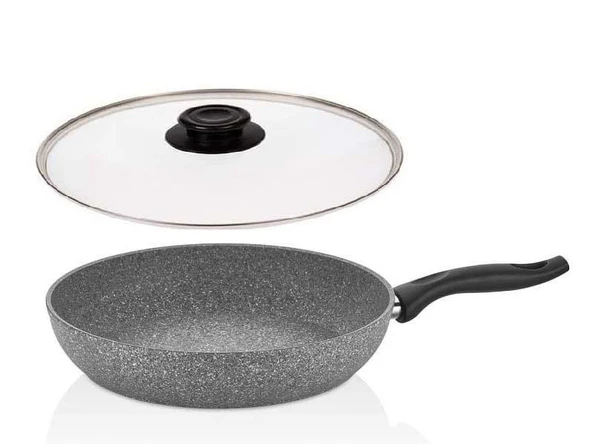 Falez Granit Tava 24 CM Cam Kapaklı