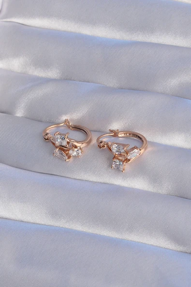 XUPİNG Rose Renk Zirkon Taşlı Halka Küpe - TJ-BKP9358 - 2