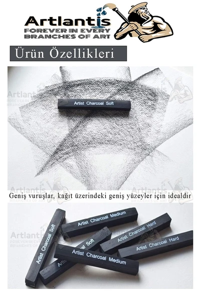 Sıkıştırılmış Kömür Füzen ve A4 Eskiz Defteri 1 Paket Siyah Kare Press Kömür Füzen Yassı Çizim Gölgelendirme Grafit - 7