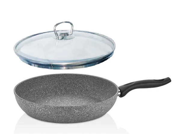 Falez Granit Tava 24 CM Cam Kapaklı