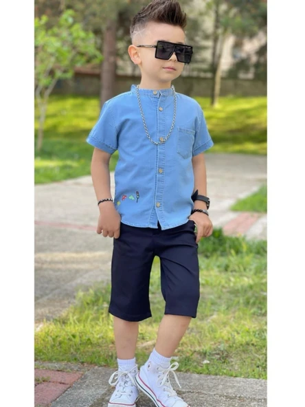 JEANS GÖMLEKLİ KAPRİLİ ERKEK TAKIM