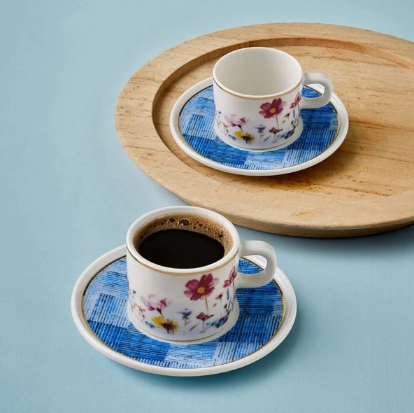 Güral Porselen Mental 4 Parça Mavi Kahve Fincan Takımı 06709