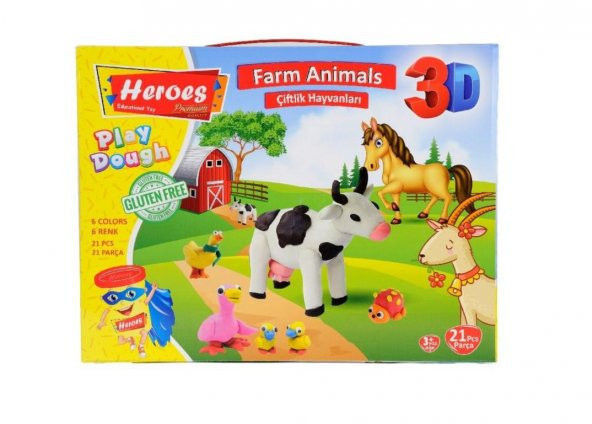 Oyun Hamuru Kalıbı Heroes 3D Çiftlik Hayvanları Oyun Hamuru Seti 21 Parça