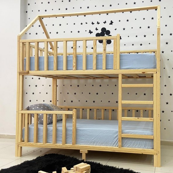 Markaawm Montessori Yatak Çatılı Doğal Ahşap Ranza
