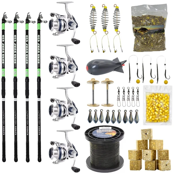 YekOutdoor Full Çeşit 4'lü Okuma Göl Seti Kendo Suro Surf 420cm 100-200gr Olta Kamışı&Okuma ARIA-5000a 1BB Olta Makinesi