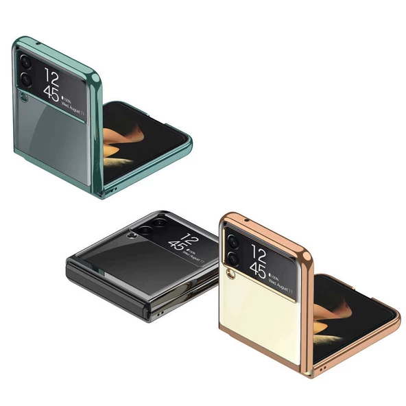 Galaxy Z Flip 3 Kılıf Zore Kıpta Metal Görünümlü İnce Kılıf - Resim 8