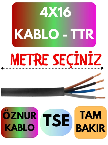 Öznur 4X16 TTR Kablo Metre Seçenekli (Siyah)