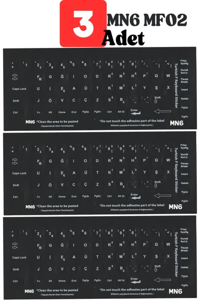 MN6 MF02 Türkçe F Klavye Etiketi/3 Adet/türkçe F Klavye Sticker-Laptop Pc uymlu Türkçe F klavye