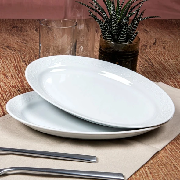 Güral Porselen Bahar Dalı 2'li Kayık Tabak Seti 30 Cm