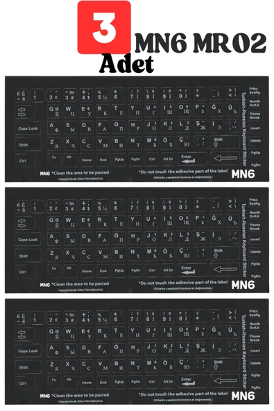 MN6 MR02 Rusça Klavye Sticker/3 Adet/Rusça Türkçe Klavye Etiketi/Rusça Keyboard Sticker