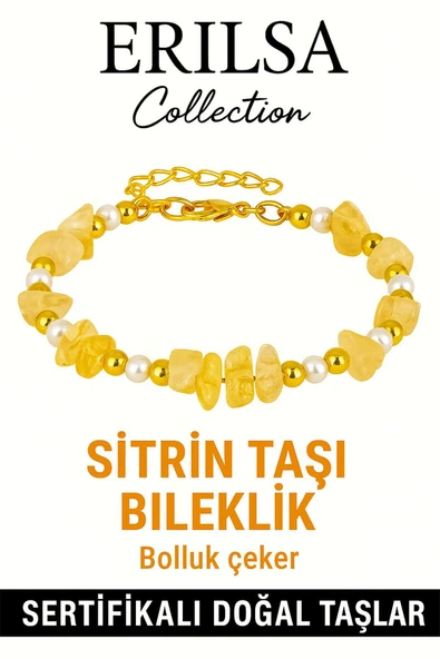 Sertifikalı Kırık Taşlı Model İnci – Sitrin Taşı Bileklik – Pozitif Enerji ve Bolluk ürün görseli