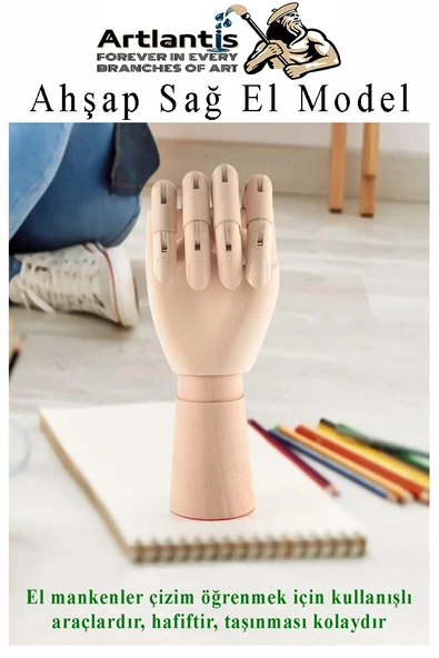 Ahşap İnsan Modeli 14 cm ve El Modeli 18 cm 1 Paket Hareketli  İnsan ve El Manken Maketi Esnek Çizim Modeli - 5