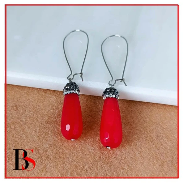 Akik Doğal Taş Kadın Küpe